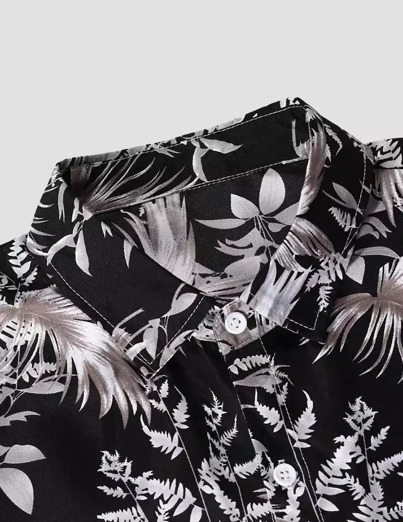 Feather Printed Black and White Color Beach Mens Cotton Shirt Half Sleeves Available only in RoscoeShirts