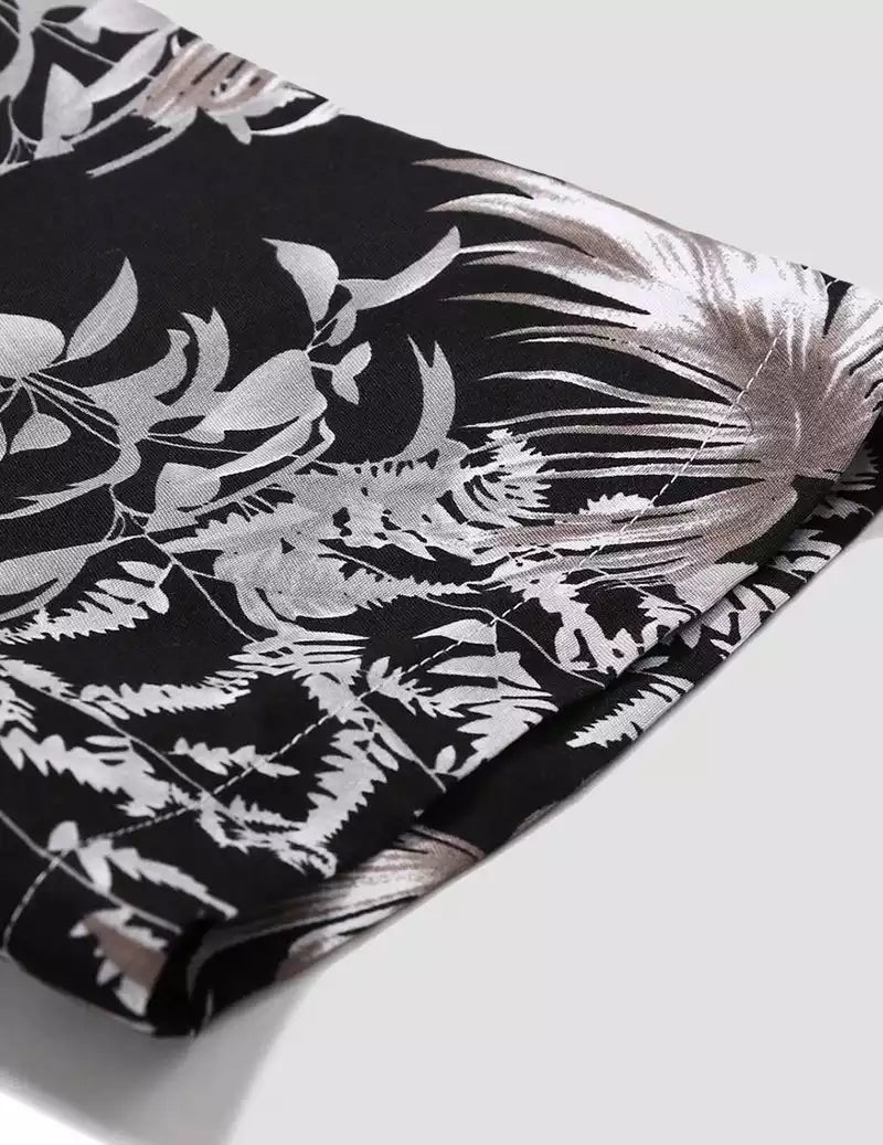 Feather Printed Black and White Color Beach Mens Cotton Shirt Half Sleeves Available only in RoscoeShirts