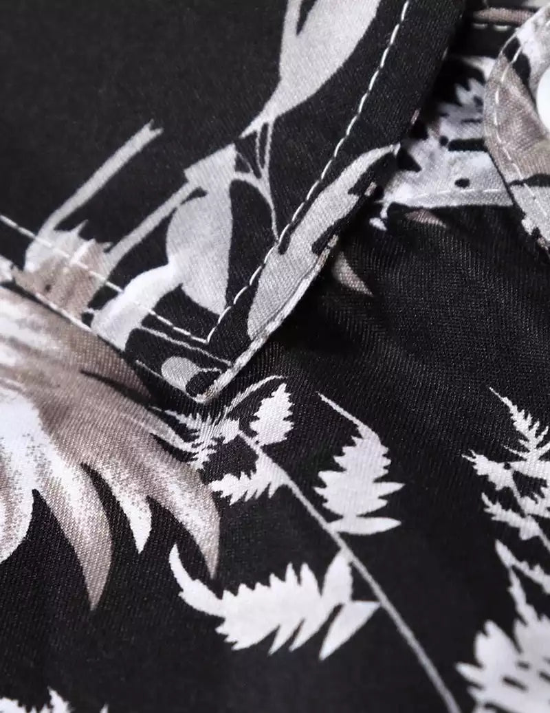 Feather Printed Black and White Color Beach Mens Cotton Shirt Half Sleeves Available only in RoscoeShirts