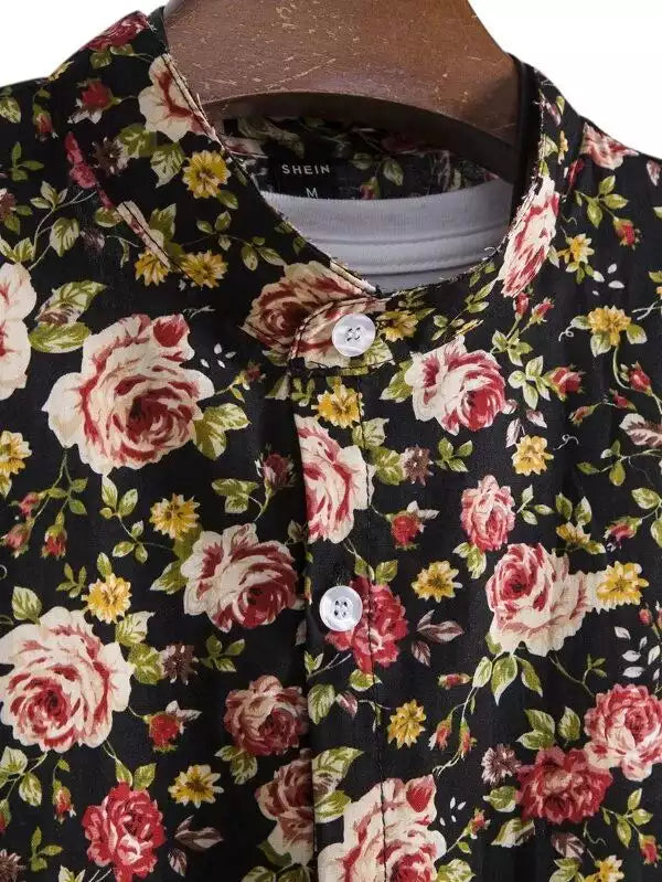 Black Little Rose Design Beach and casual Multicolor Printed Shirt Cotton Material Half Sleeves Mens blackdock