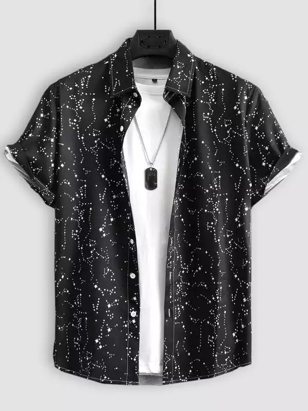 Black Small Stairs Beach and casual Multicolor Printed Shirt Cotton Material Half Sleeves Mens blackdock