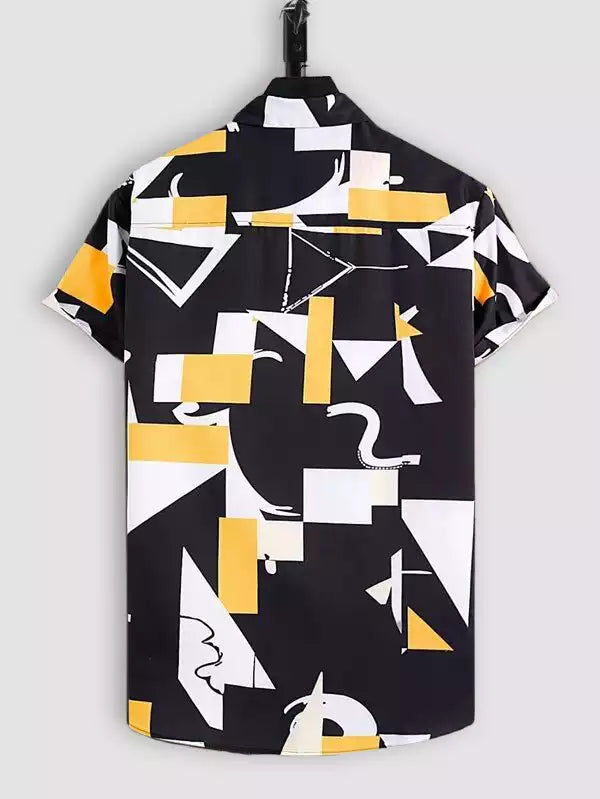 Yellow and Black on White Beach and casual Multicolor Printed Shirt Cotton Material Half Sleeves Mens blackdock