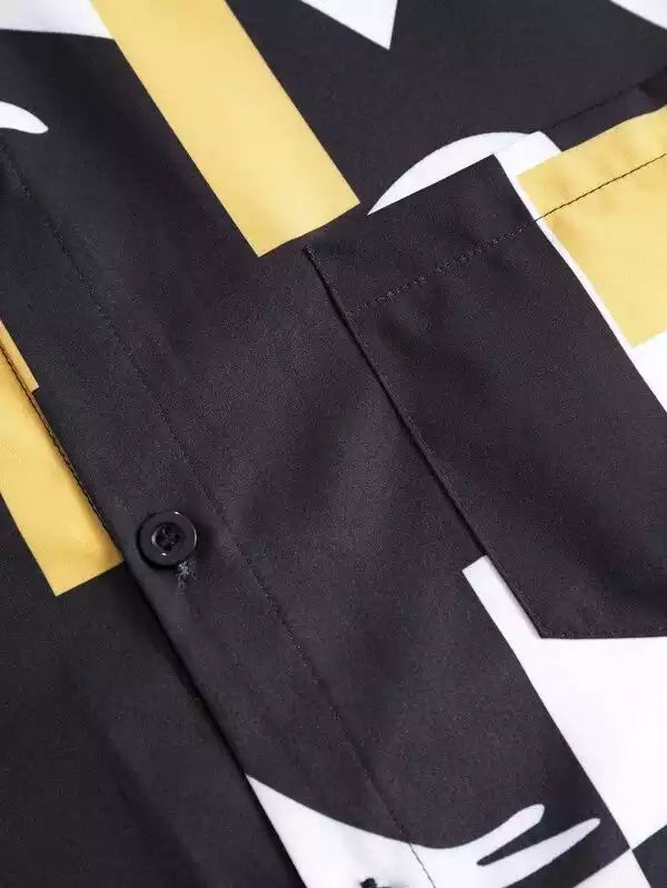 Yellow and Black on White Beach and casual Multicolor Printed Shirt Cotton Material Half Sleeves Mens blackdock