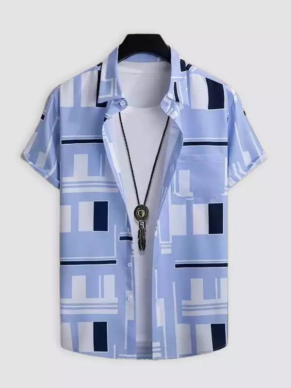 Blue and White Blocks Design Beach and casual Multicolor Printed Shirt Cotton Material Half Sleeves Mens blackdock