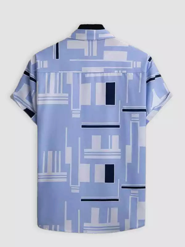 Blue and White Blocks Design Beach and casual Multicolor Printed Shirt Cotton Material Half Sleeves Mens blackdock