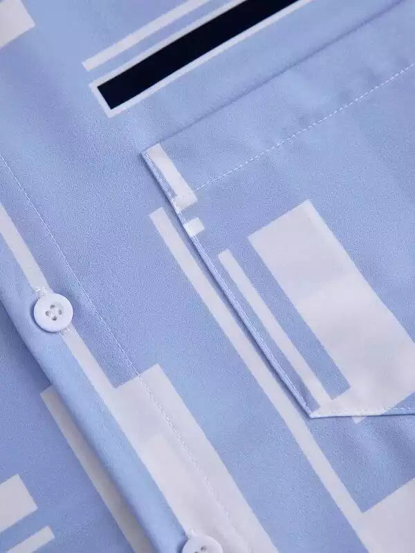 Blue and White Blocks Design Beach and casual Multicolor Printed Shirt Cotton Material Half Sleeves Mens blackdock