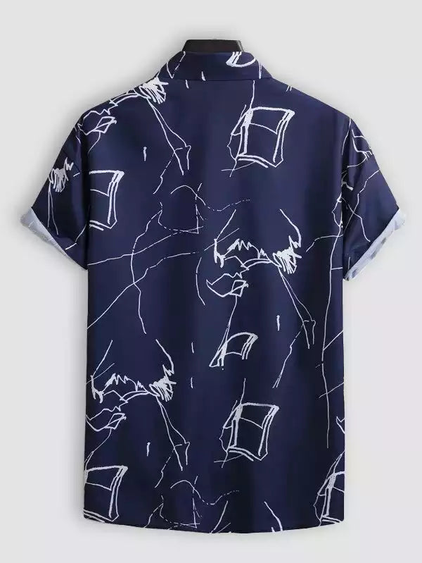 Blue and White Chese Design Beach and casual Multicolor Printed Shirt Cotton Material Half Sleeves Mens blackdock
