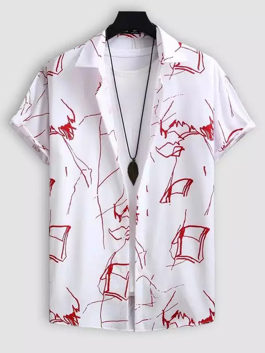 White and Red Design Beach and casual Multicolor Printed Shirt Cotton Material Half Sleeves Mens blackdock