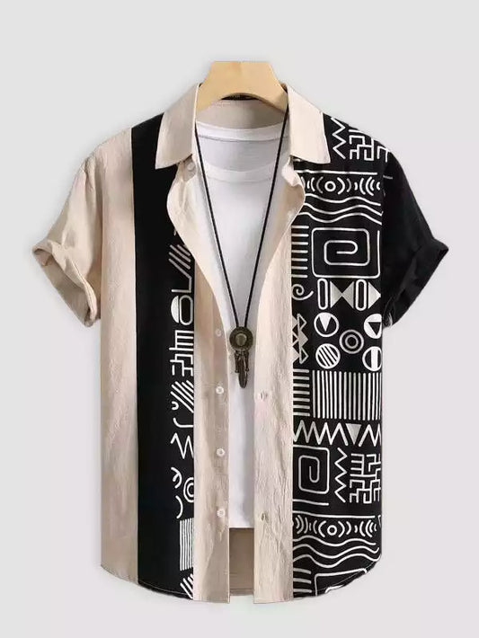 Mandala Cream Design Beach and casual Multicolor Printed Shirt Cotton Material Half Sleeves Mens blackdock