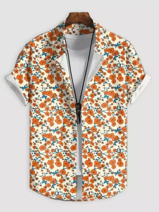 Orange and White Design Beach and casual Multicolor Printed Shirt Cotton Material Half Sleeves Mens blackdock