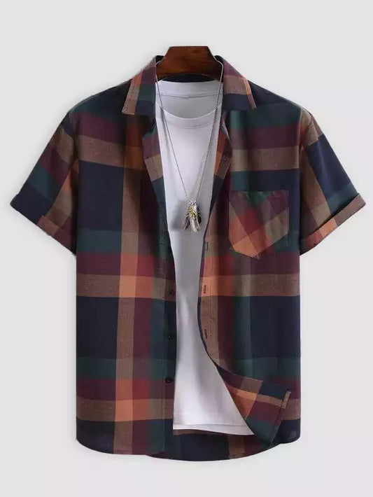 Blocks Pattern Design Beach and casual Multicolor Printed Shirt Cotton Material Half Sleeves Mens blackdock