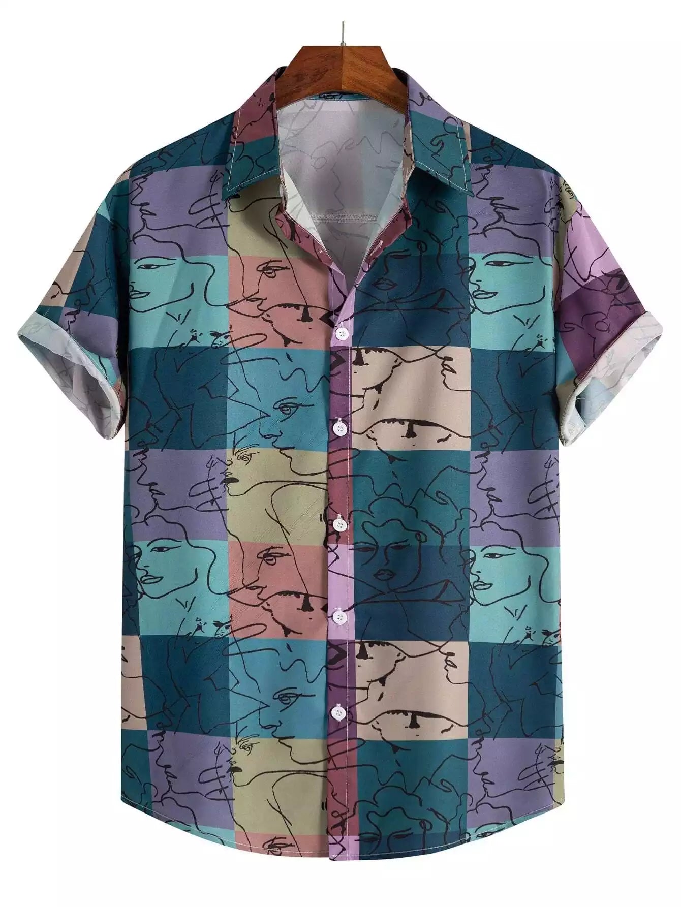 Blue Blocks Design Beach and casual Multicolor Printed Shirt Cotton Material Half Sleeves Mens blackdock