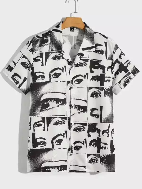 Face Design Beach and casual Multicolor Printed Shirt Cotton Material Half Sleeves Mens blackdock