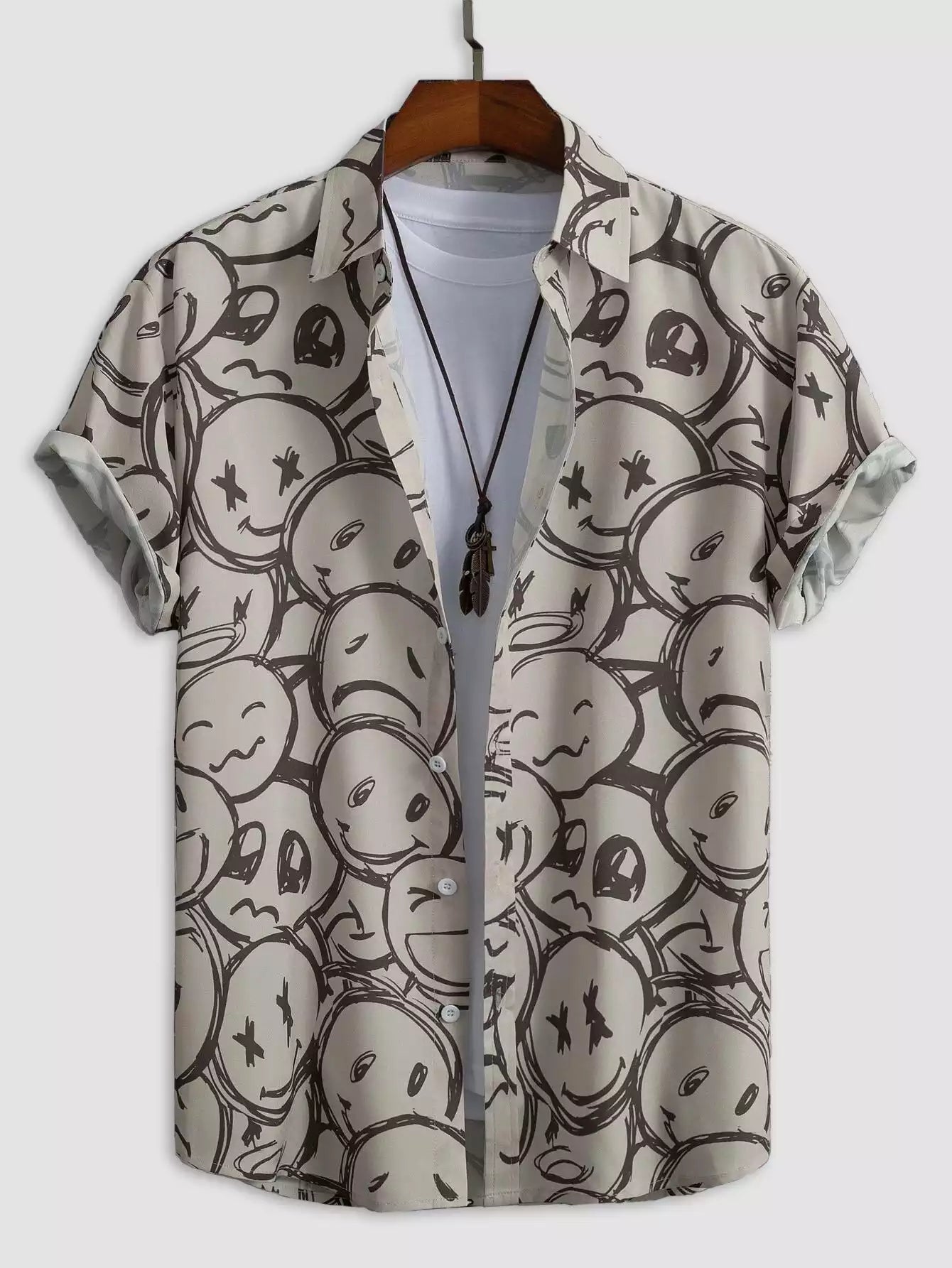 Gray and White Emoji Design Beach and casual Multicolor Printed Shirt Cotton Material Half Sleeves Mens blackdock