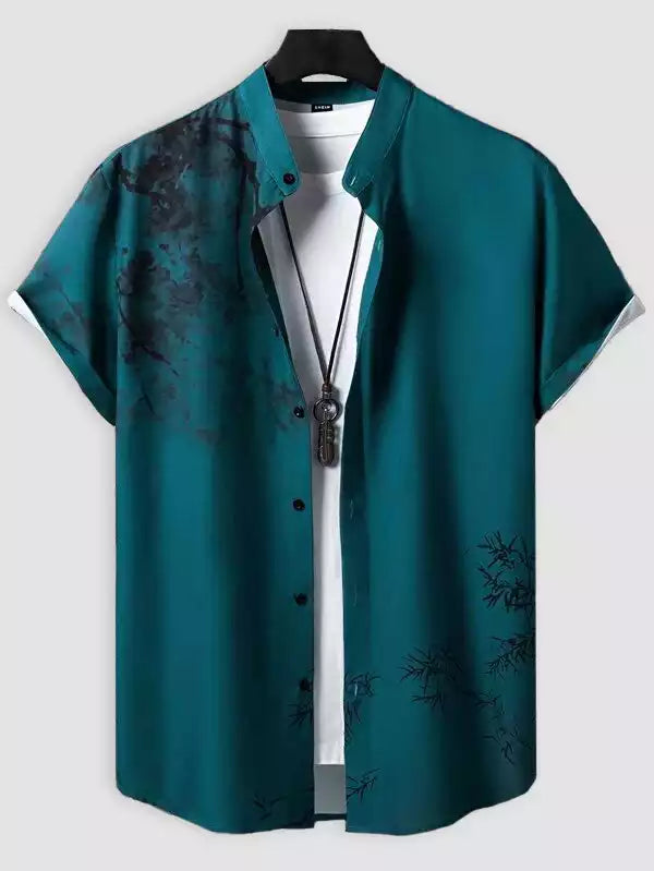 Black Smoke on Blue Color Beach and casual Multicolor Printed Shirt Cotton Material Half Sleeves Mens blackdock