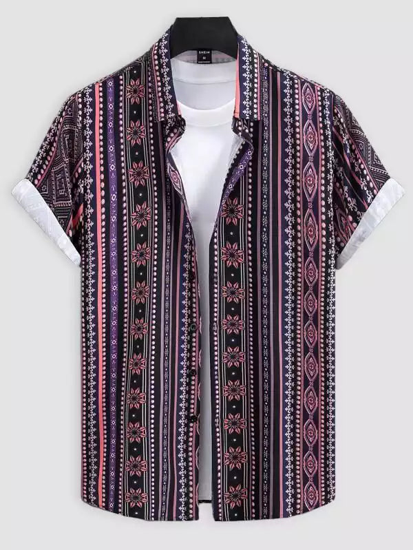 Pink Mandala Design Beach and casual Multicolor Printed Shirt Cotton Material Half Sleeves Mens blackdock