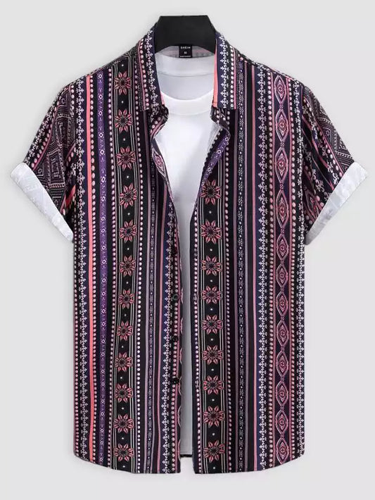 Pink Mandala Design Beach and casual Multicolor Printed Shirt Cotton Material Half Sleeves Mens blackdock