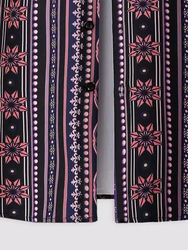 Pink Mandala Design Beach and casual Multicolor Printed Shirt Cotton Material Half Sleeves Mens blackdock