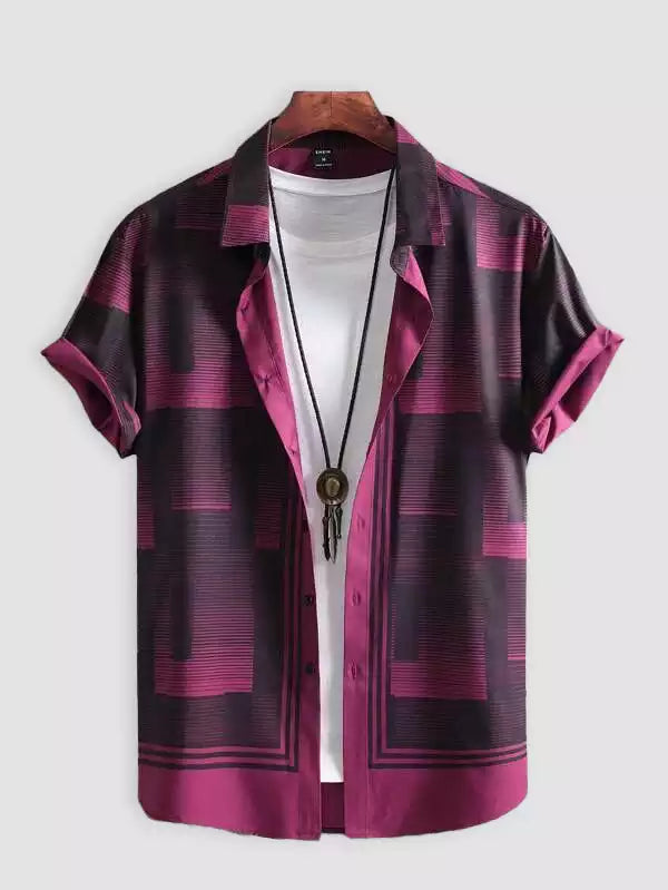 Purple Patchwork Beach and casual Multicolor Printed Shirt Cotton Material Half Sleeves Mens Roscoeshirts
