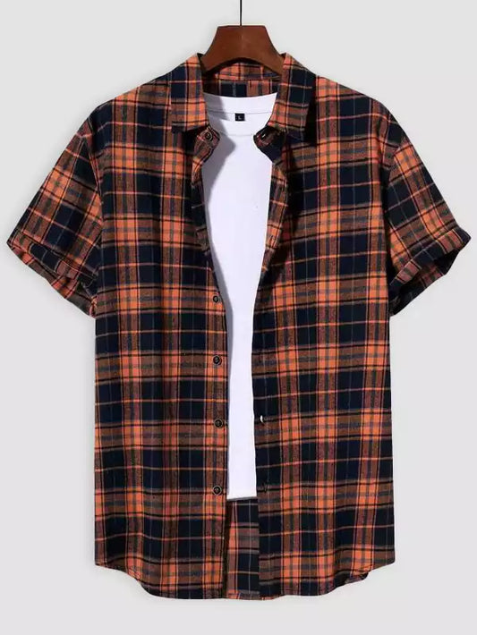 Orange Blocks Design Beach and casual Multicolor Printed Shirt Cotton Material Half Sleeves Mens blackdock