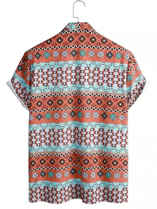 Orange Trianlge Design Beach and casual Multicolor Printed Shirt Cotton Material Half Sleeves Mens blackdock