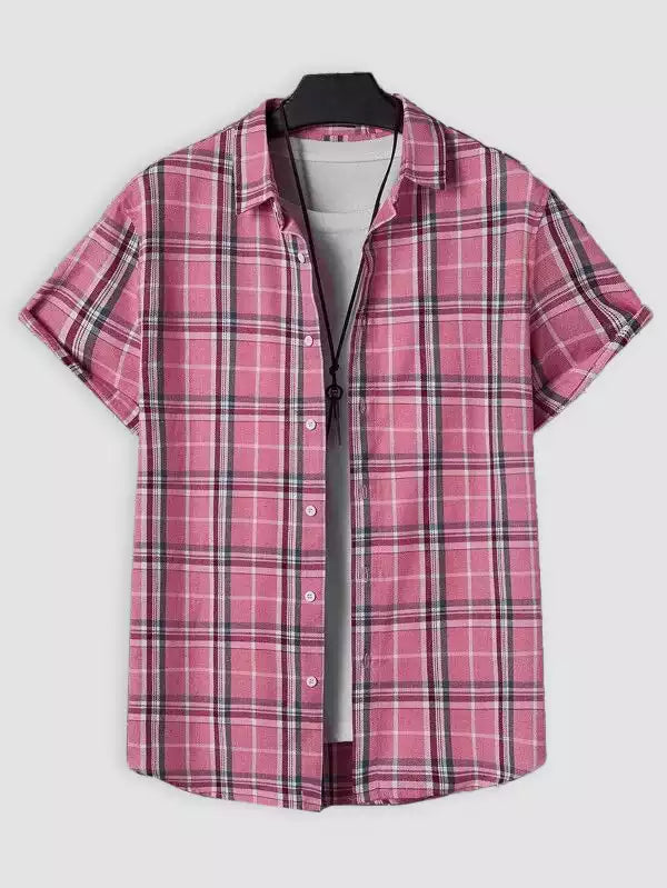 Pink Classic Chex Design Beach and casual Multicolor Printed Shirt Cotton Material Half Sleeves Mens blackdock