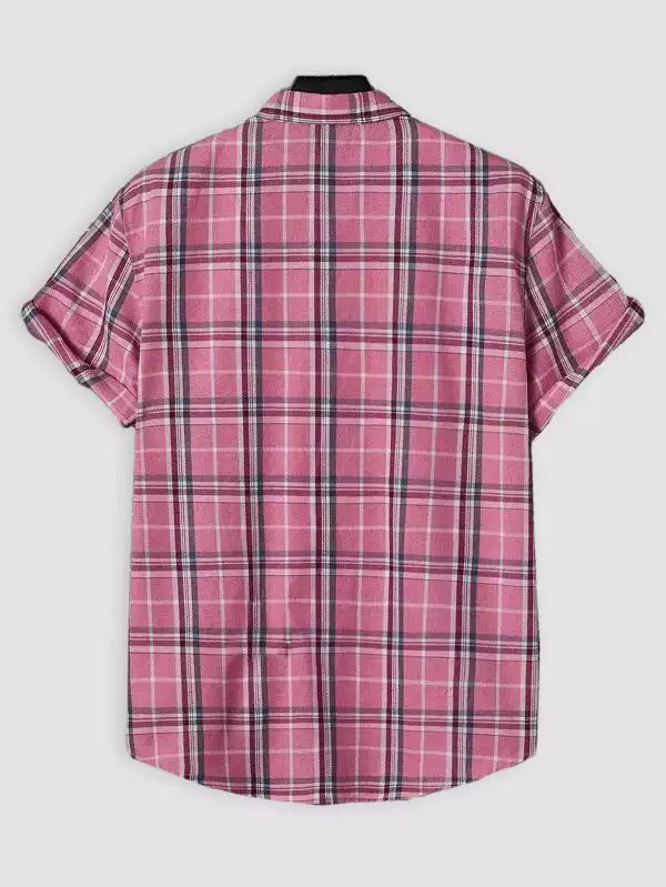 Pink Classic Chex Design Beach and casual Multicolor Printed Shirt Cotton Material Half Sleeves Mens blackdock