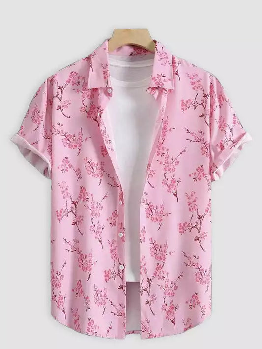 Pink Rose Design Beach and casual Multicolor Printed Shirt Cotton Material Half Sleeves Mens blackdock