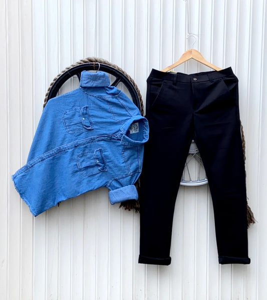 denim shirt and lycra pant combo for men and boys