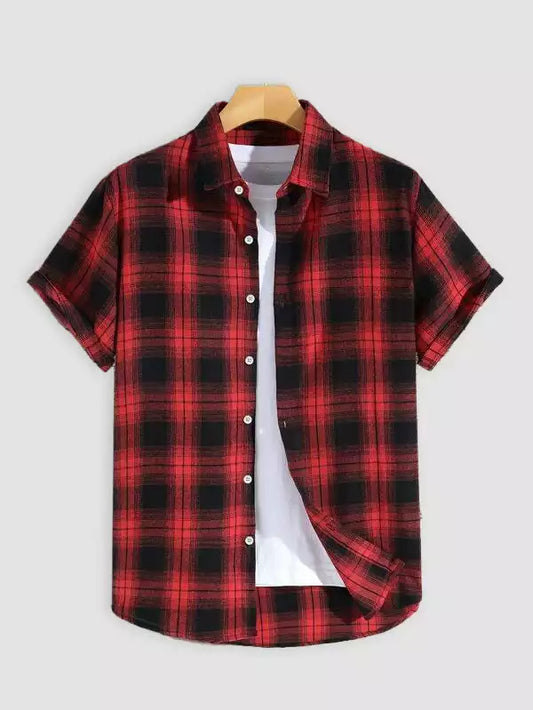 Red Square Blocks Design Beach and casual Multicolor Printed Shirt Cotton Material Half Sleeves Mens blackdock