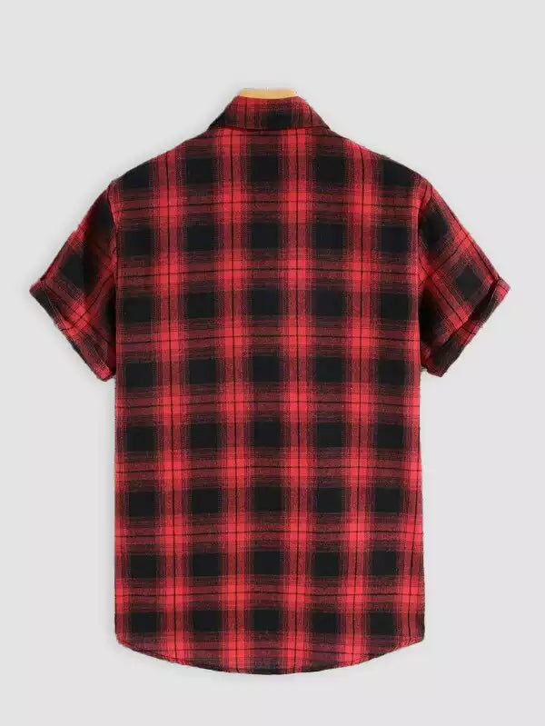 Red Square Blocks Design Beach and casual Multicolor Printed Shirt Cotton Material Half Sleeves Mens blackdock