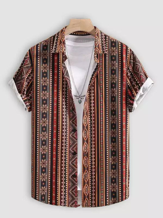 Horizontal Mandala Design Beach and casual Multicolor Printed Shirt Cotton Material Half Sleeves Mens blackdock