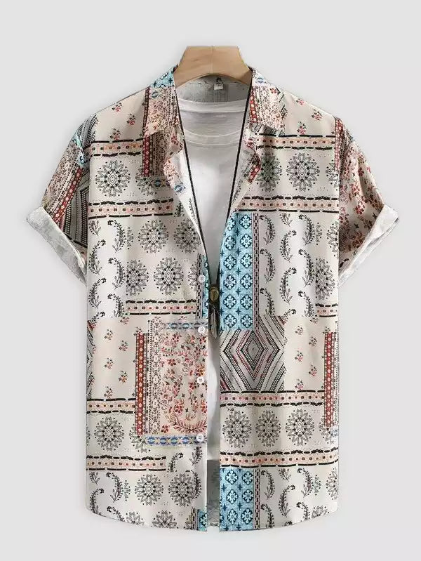 Mandala Pattern Beach and casual Multicolor Printed Shirt Cotton Material Half Sleeves Mens blackdock
