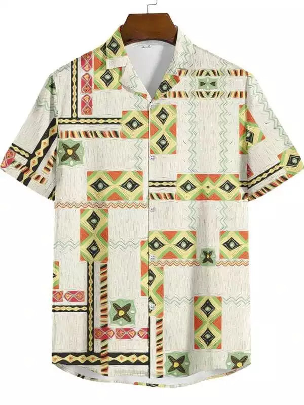 Green and White Eye Pattern Beach and casual Multicolor Printed Shirt Cotton Material Half Sleeves Mens blackdock