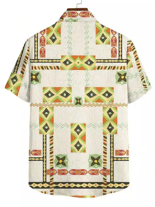 Green and White Eye Pattern Beach and casual Multicolor Printed Shirt Cotton Material Half Sleeves Mens blackdock