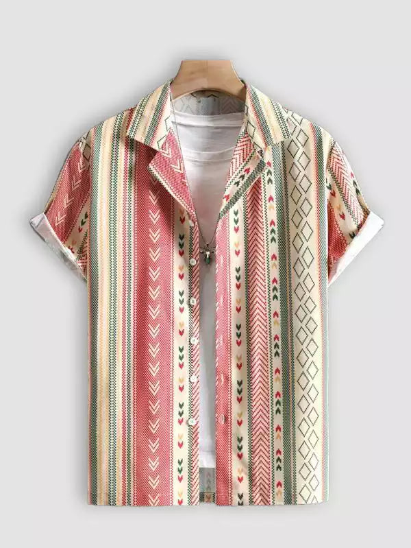Orange Oxford Line Beach and casual Multicolor Printed Shirt Cotton Material Half Sleeves Mens blackdock