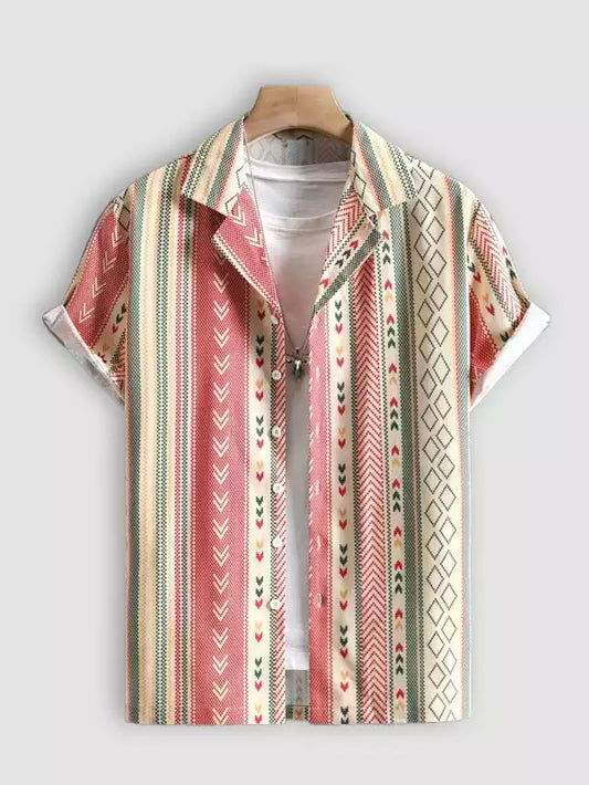 Orange Oxford Line Beach and casual Multicolor Printed Shirt Cotton Material Half Sleeves Mens blackdock