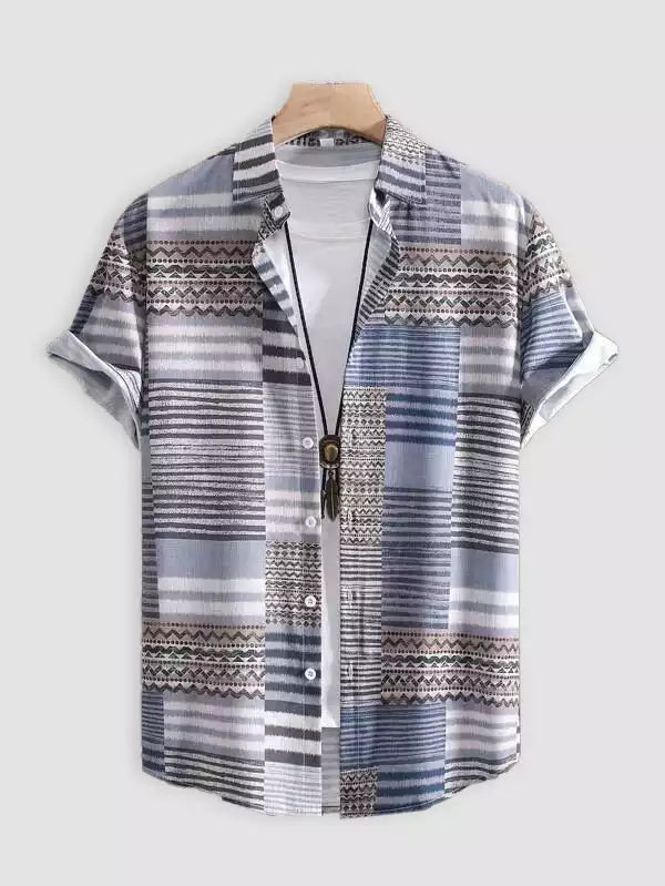 Texture Line Blue Color Beach and casual Multicolor Printed Shirt Cotton Material Half Sleeves Mens blackdock