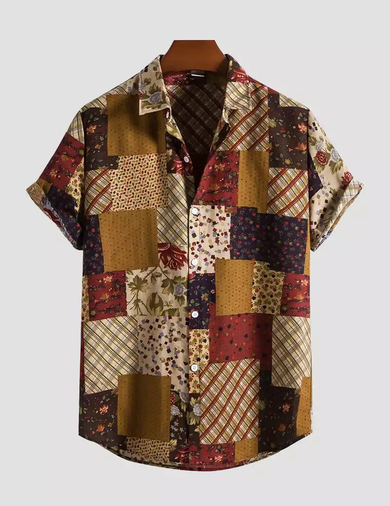 Texture Pattern Printed Multicolor Beach Mens Cotton Shirt Half Sleeves Available only in RoscoeShirts