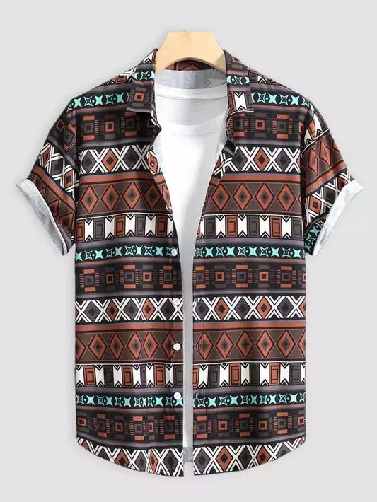 Brown Color Beach and casual Multicolor Printed Shirt Cotton Material Half Sleeves Mens blackdock
