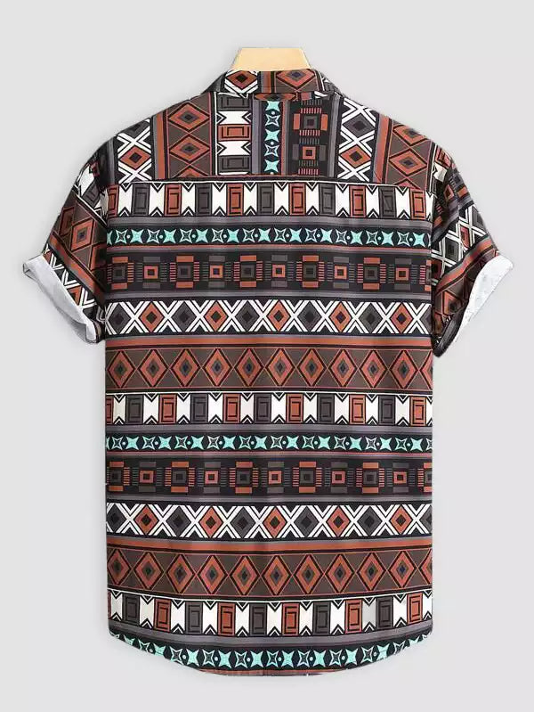 Brown Color Beach and casual Multicolor Printed Shirt Cotton Material Half Sleeves Mens blackdock