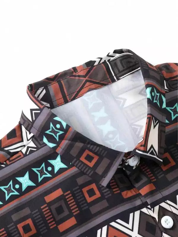 Brown Color Beach and casual Multicolor Printed Shirt Cotton Material Half Sleeves Mens blackdock