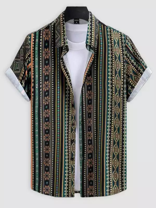 Dark Green Mandala Beach and casual Multicolor Printed Shirt Cotton Material Half Sleeves Mens blackdock