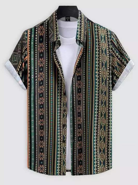 Dark Green Mandala Beach and casual Multicolor Printed Shirt Cotton Material Half Sleeves Mens blackdock