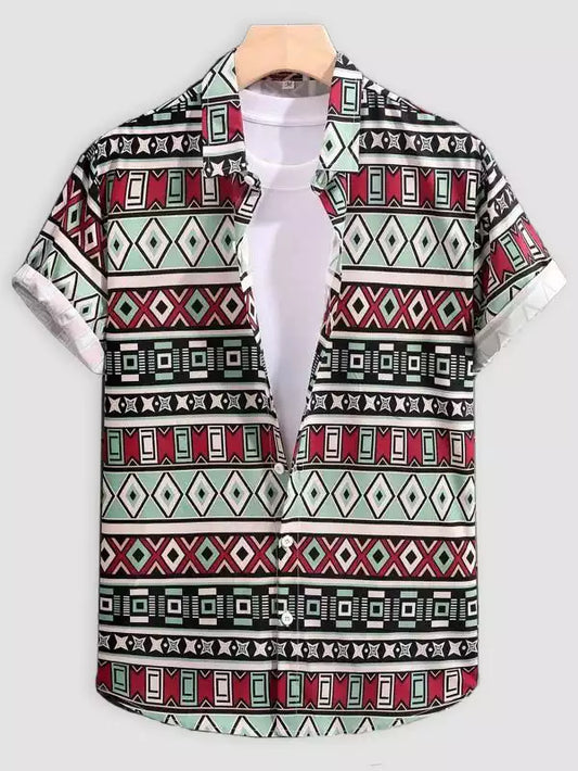 Mix Pattern Maroon Beach and casual Multicolor Printed Shirt Cotton Material Half Sleeves Mens blackdock