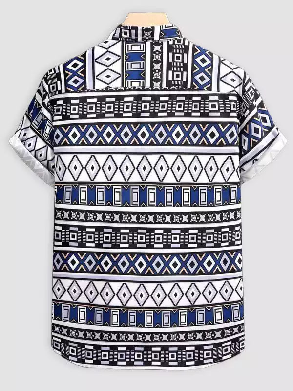 Mix Pattern Dark Blue Beach and casual Multicolor Printed Shirt Cotton Material Half Sleeves Mens blackdock