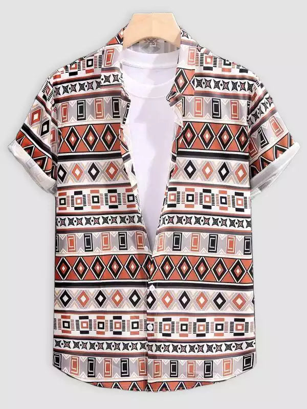 Mix Pattern Orange Beach and casual Multicolor Printed Shirt Cotton Material Half Sleeves Mens blackdock