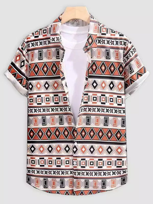 Mix Pattern Orange Beach and casual Multicolor Printed Shirt Cotton Material Half Sleeves Mens blackdock
