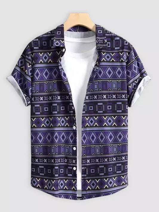 Mix Pattern Purple Beach and casual Multicolor Printed Shirt Cotton Material Half Sleeves Mens blackdock