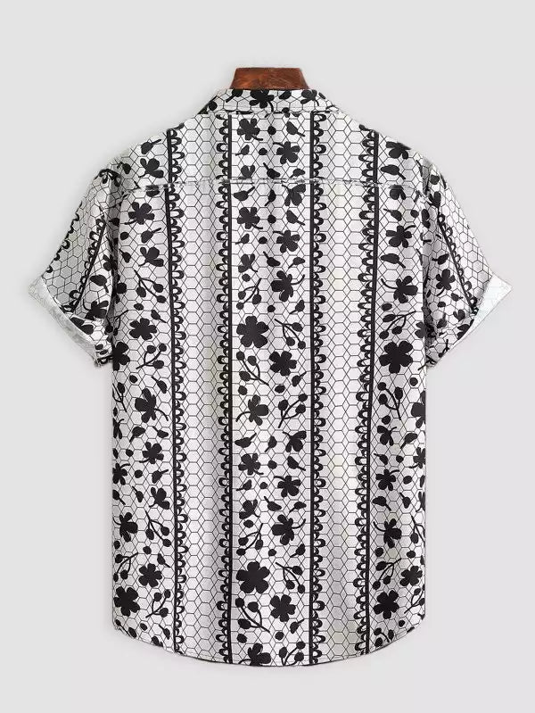 White Flower Pattern Beach and casual Multicolor Printed Shirt Cotton Material Half Sleeves Mens blackdock